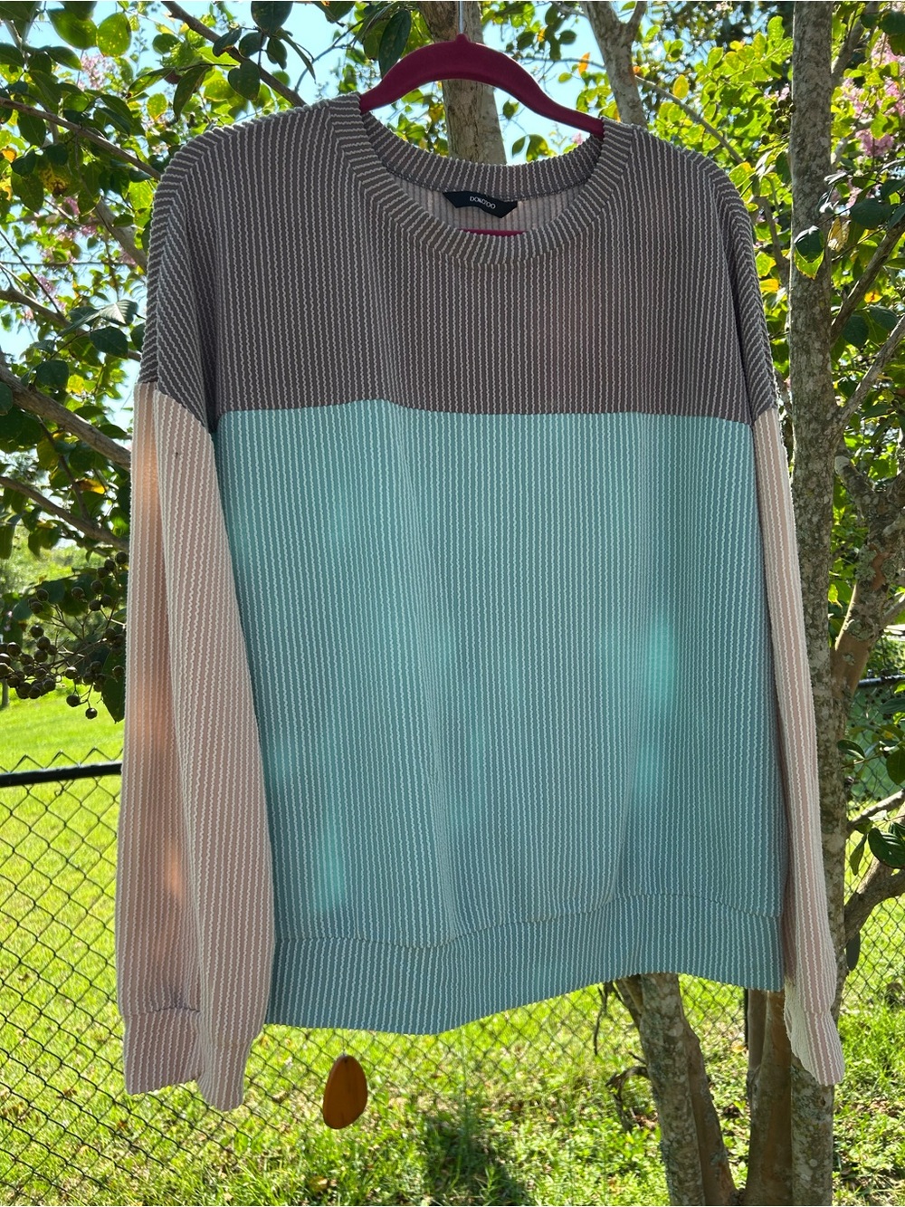 Colorblock Crewneck Sweater in Mint, Taupe & Blush